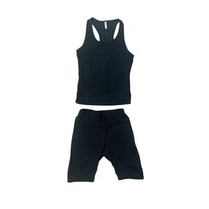 True Rock Womens Textured 2 pc Set Tank Top Biker Shorts Black S/M (0888)